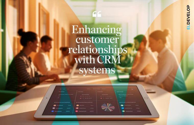 Illustration of a business team using a CRM system to manage customer relationships