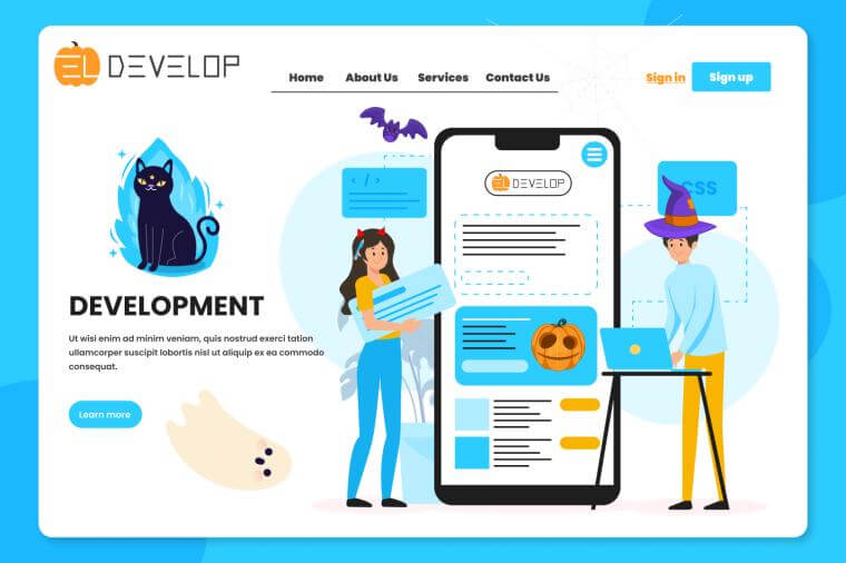 Halloween-themed mobile app and web designs with spooky icons, interactive features, and seasonal elements that enhance user experience.