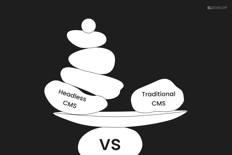 Visual comparison of headless CMS and traditional CMS architecture for a business website.